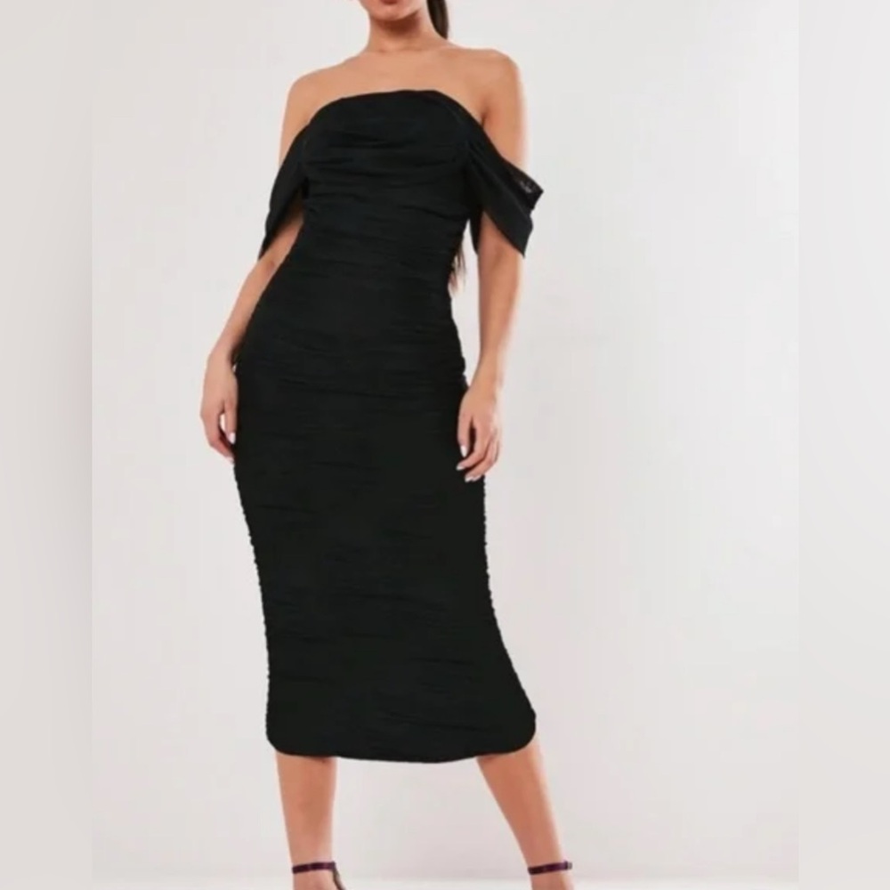 Missguided Bardot Black Mesh Off-Shoulder Dress